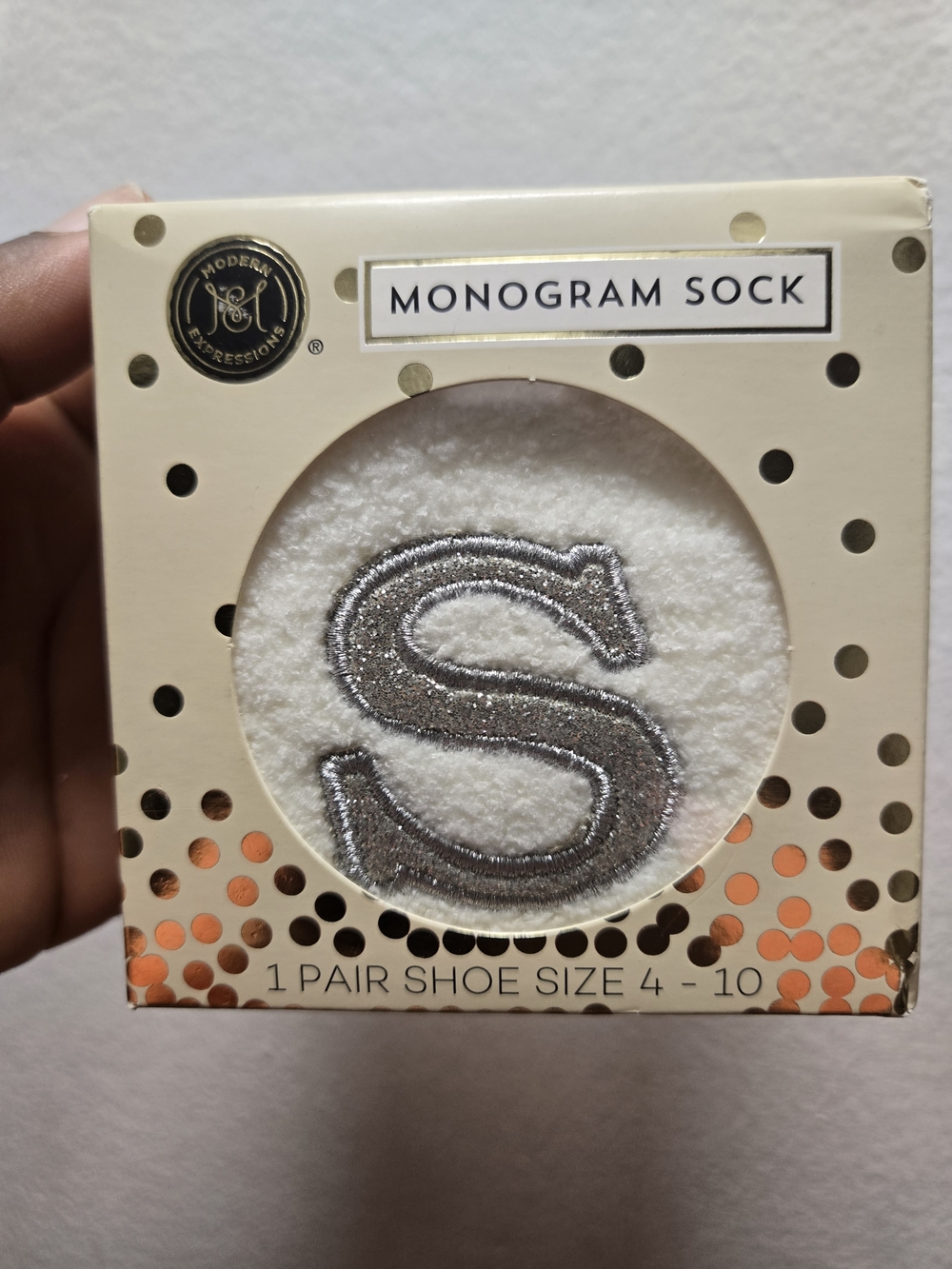 Monogram' White Socks with Silver 'S' Accent